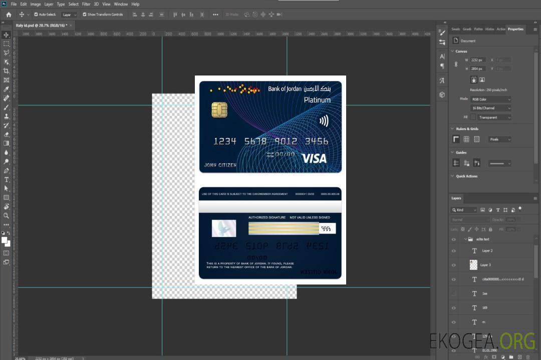 Carte visa platine de la Jordan Bank of Jordan template